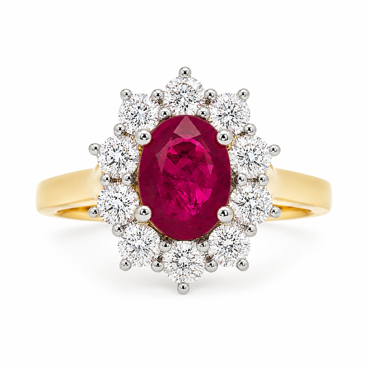18ct Gold & Platinum Ruby & Diamond Cluster Ring 1.55ct