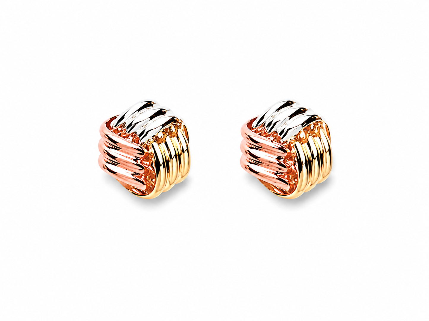 9ct Gold Three Colour Fancy Knot Stud Earrings