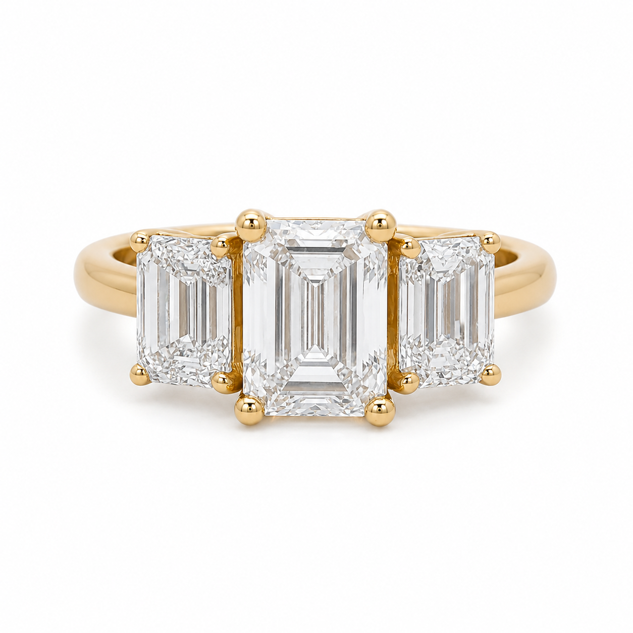 18ct Gold Lab Grown Diamond Trilogy Ring - Emerald Cut 2.90ct
