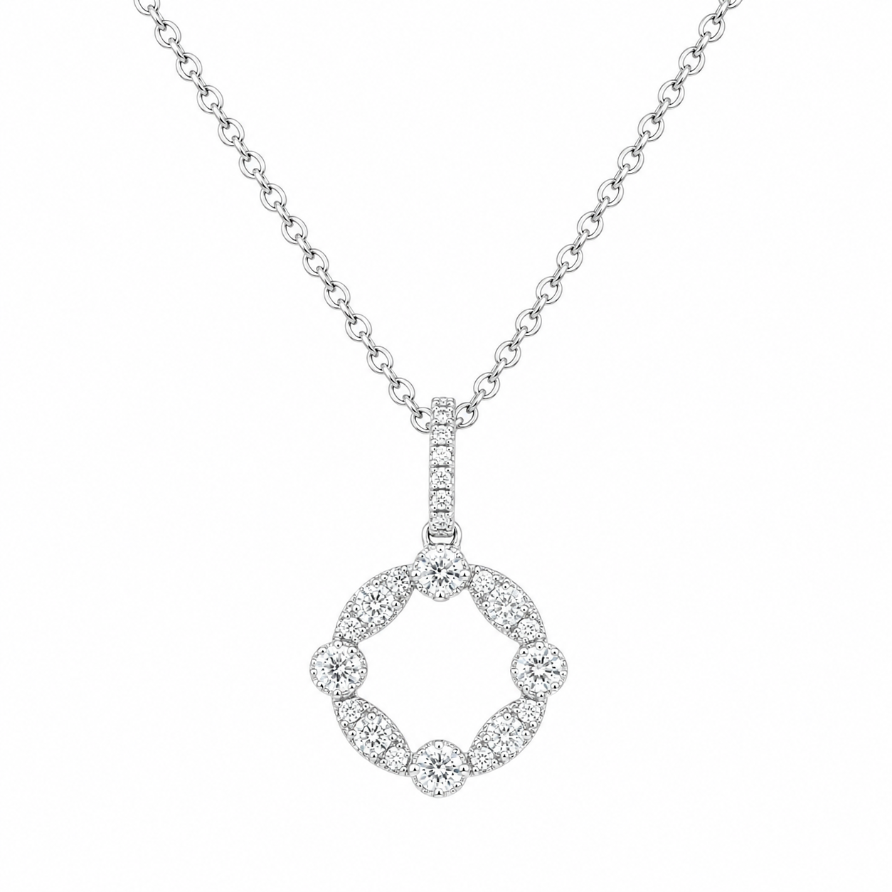 18ct White Gold Diamond Circle Pendant 0.37ct