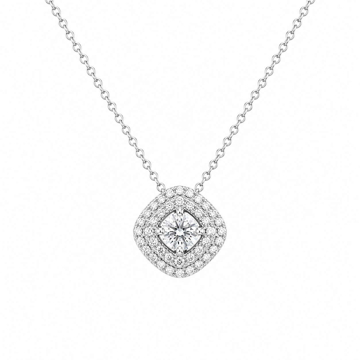 18ct White Gold Double Halo Diamond Pendant 0.88ct