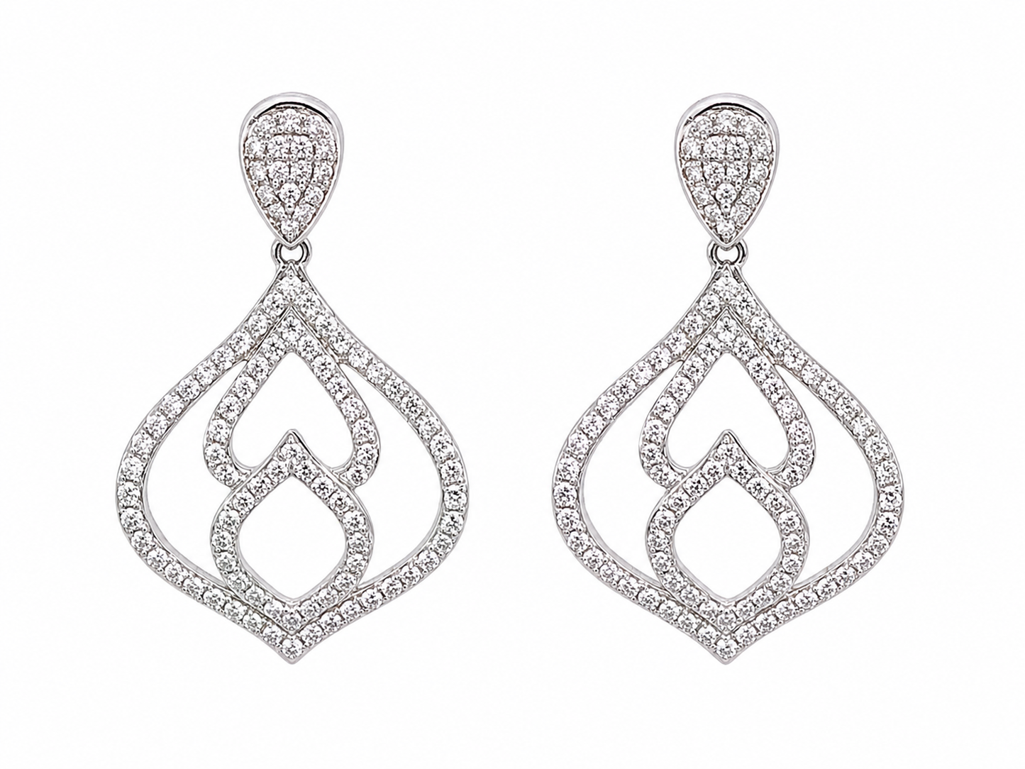 18ct Gold Diamond Vintage Design Drop Earrings