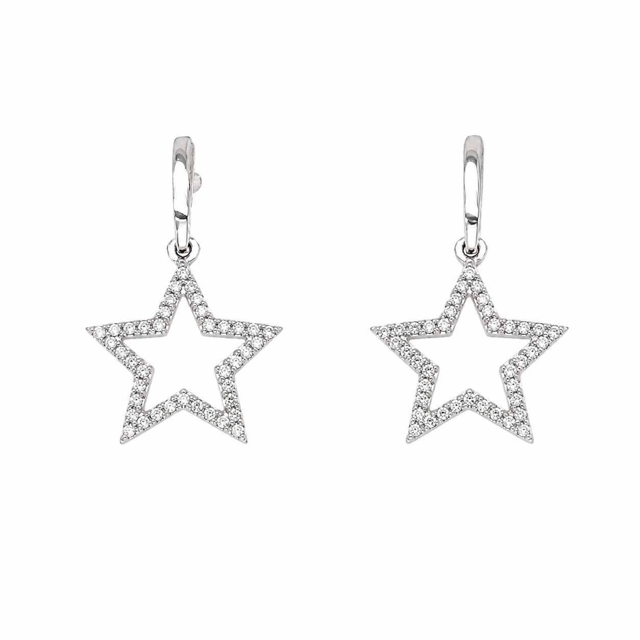 9ct White Gold Diamond Star Earrings