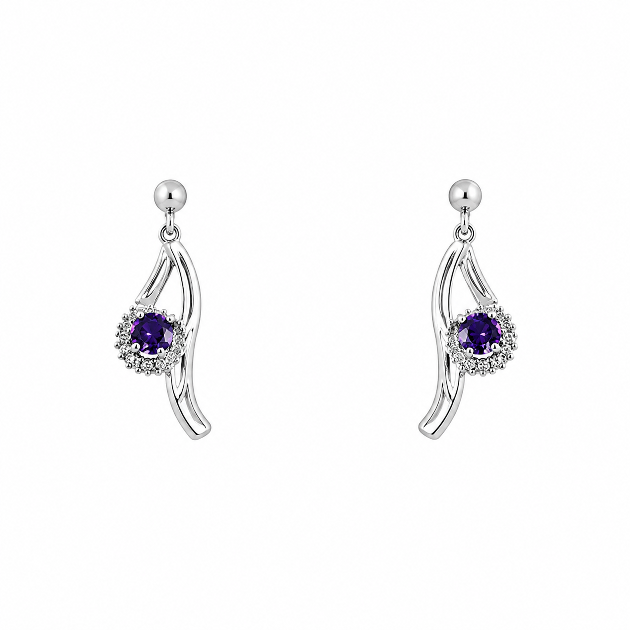 9ct White Gold Amethyst & Diamond Earrings