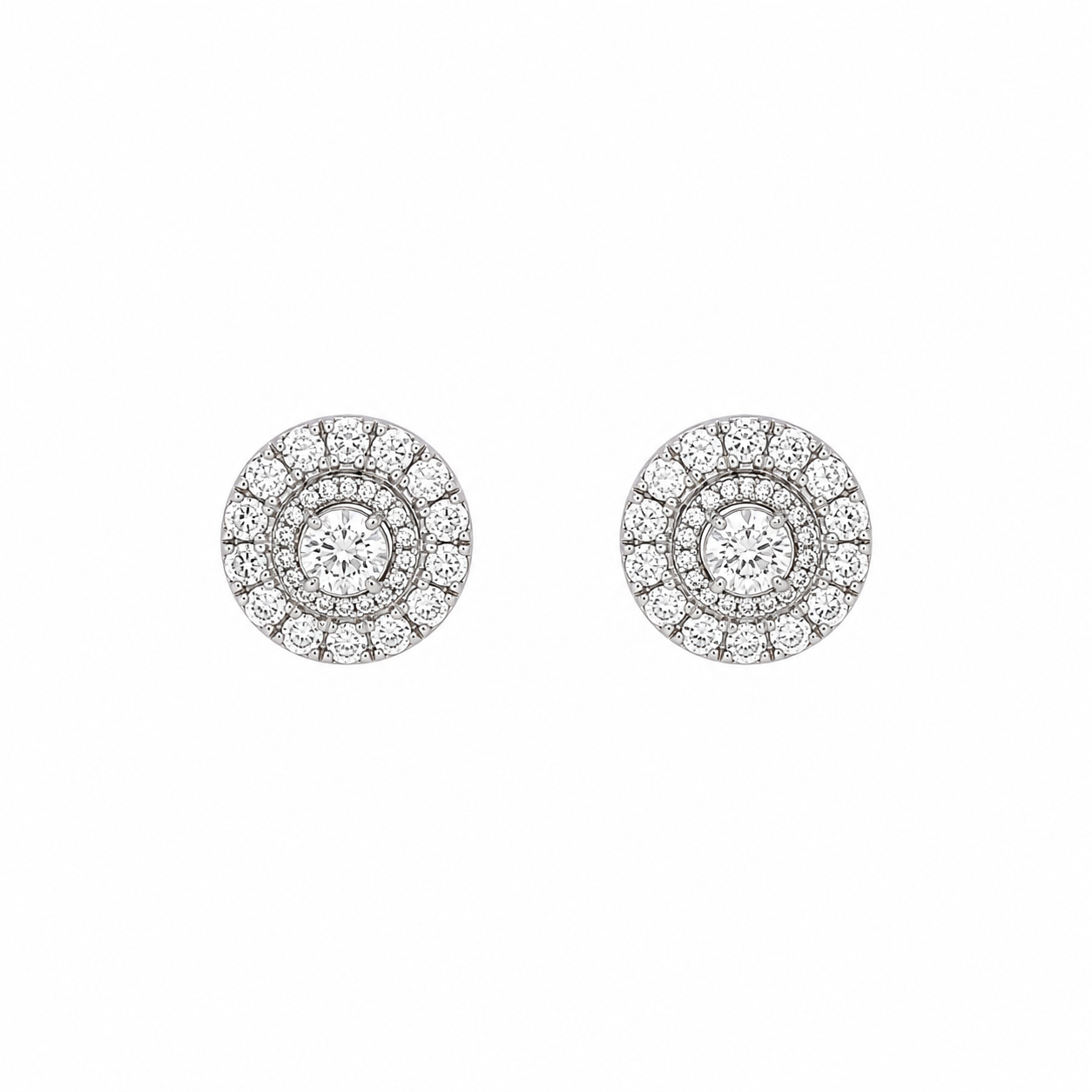 18ct White Gold Halo Diamond Earrings - Double Halo