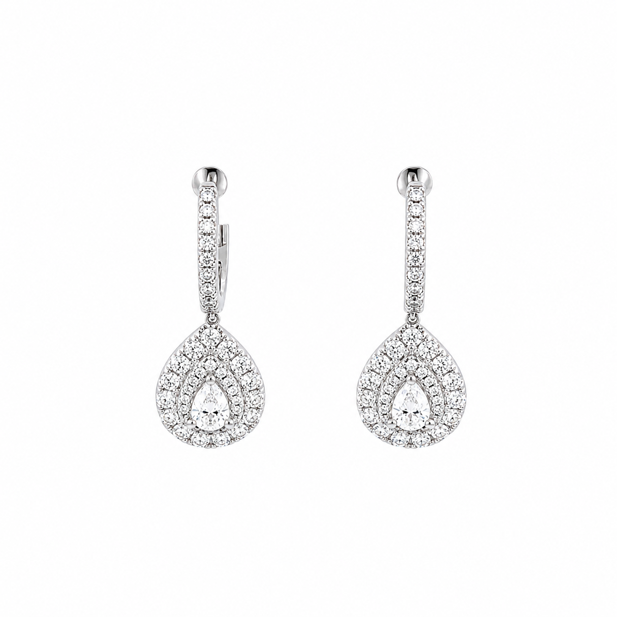 18ct White Gold Pear Shaped Drop Earrings