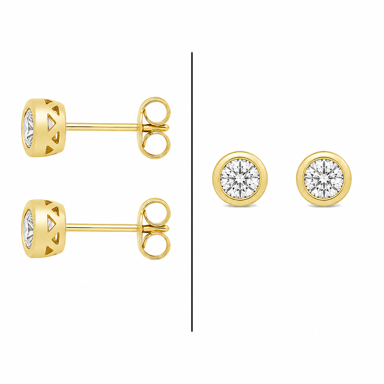9ct Rubover Yellow Gold Diamond Stud Earrings - 0.40ct