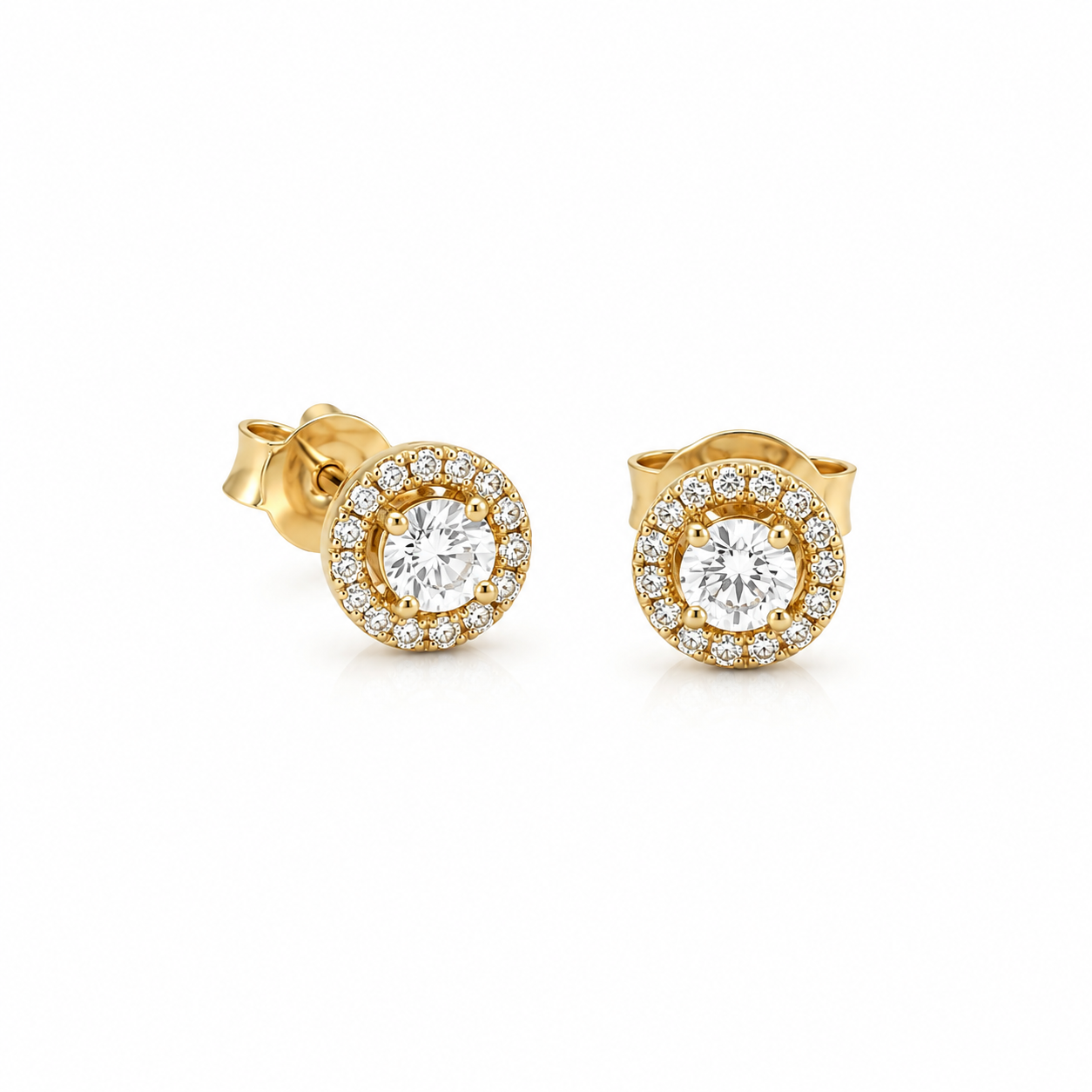 18ct Yellow Gold Diamond Halo Stud Earrings 0.28ct