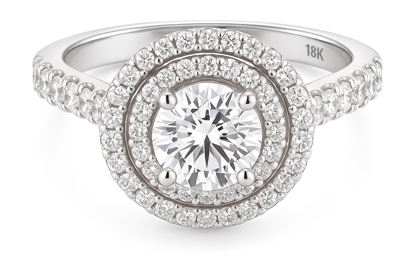 18ct White Gold Double Halo Diamond Ring - RN5861