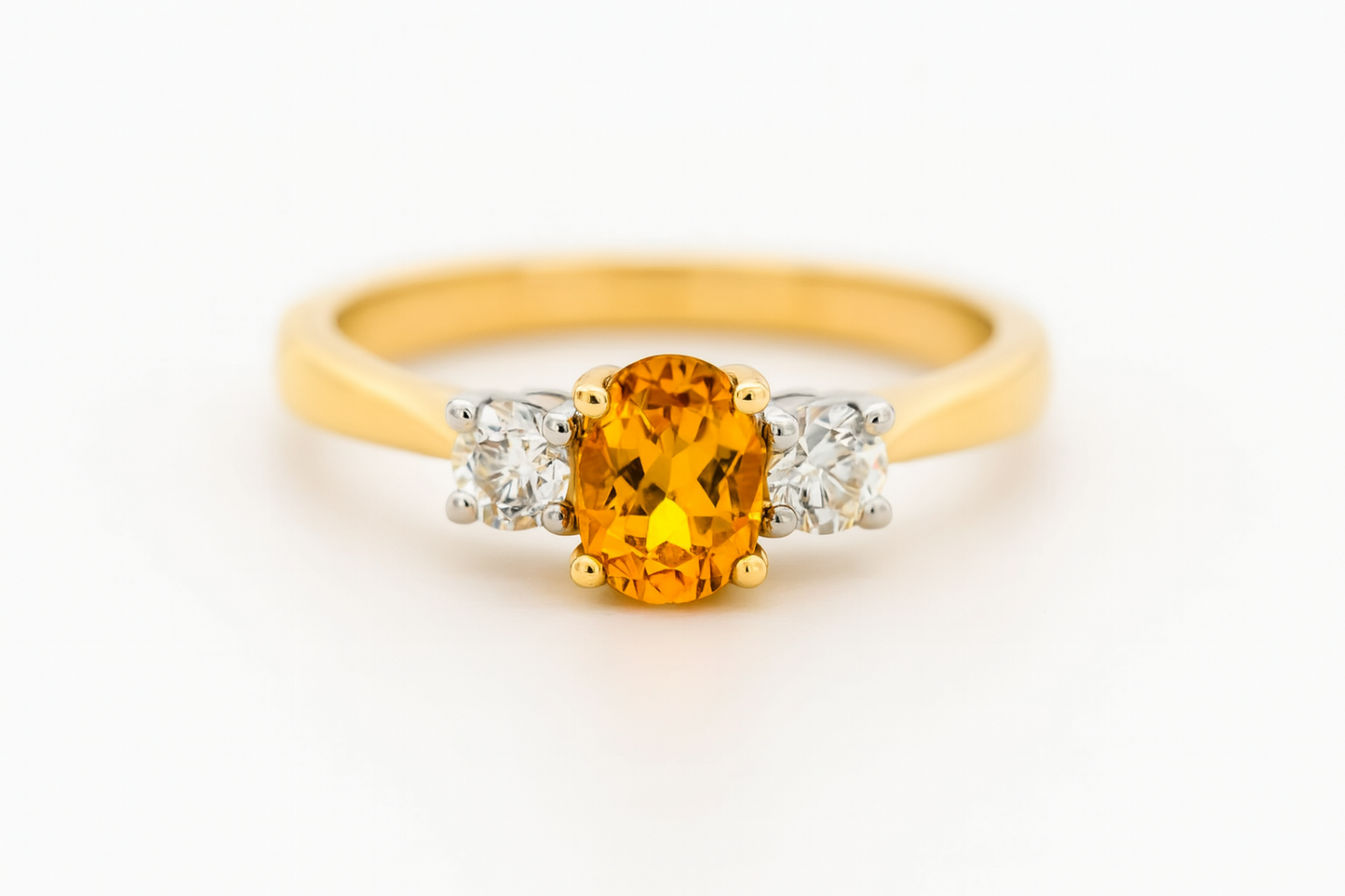 18ct Yellow Gold Yellow Sapphire & Diamond Trilogy Ring