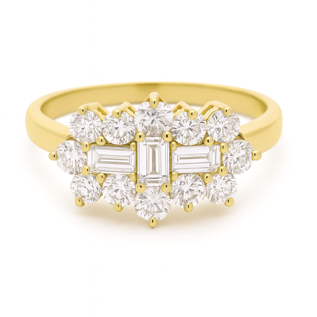 18ct Gold Brilliant & Baguette Cut Cluster Ring