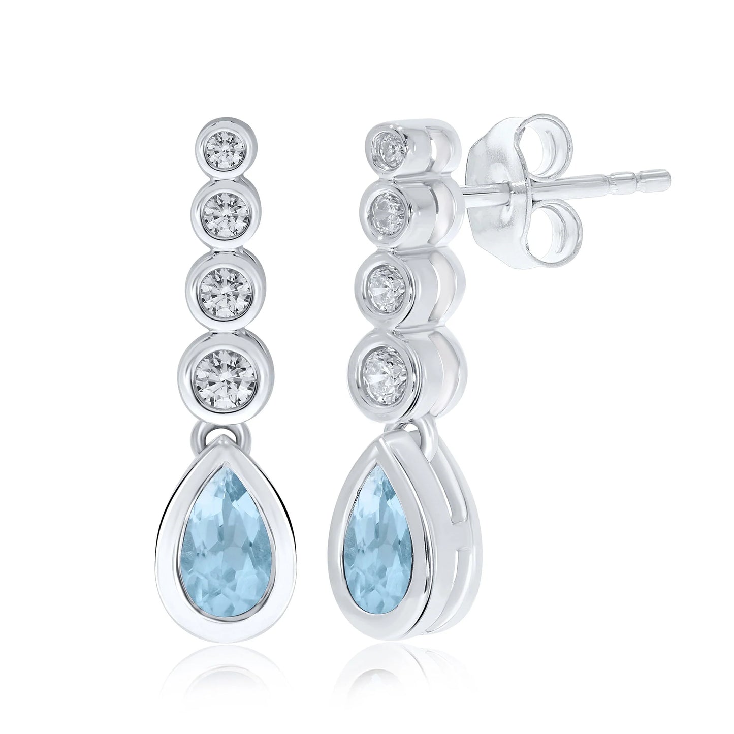 9ct White Gold Diamond & Aquamarine Earrings 0.14ct