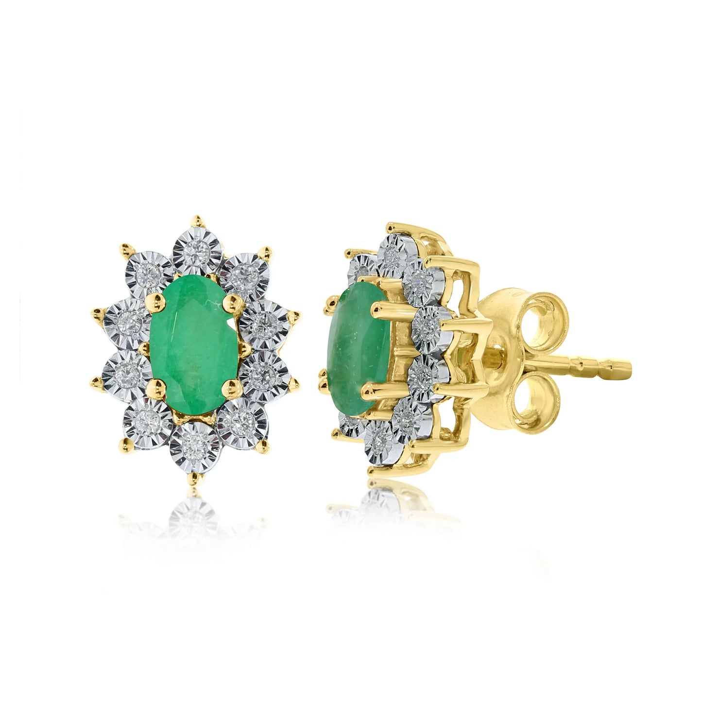9ct Gold Emerald and Diamond Earrings
