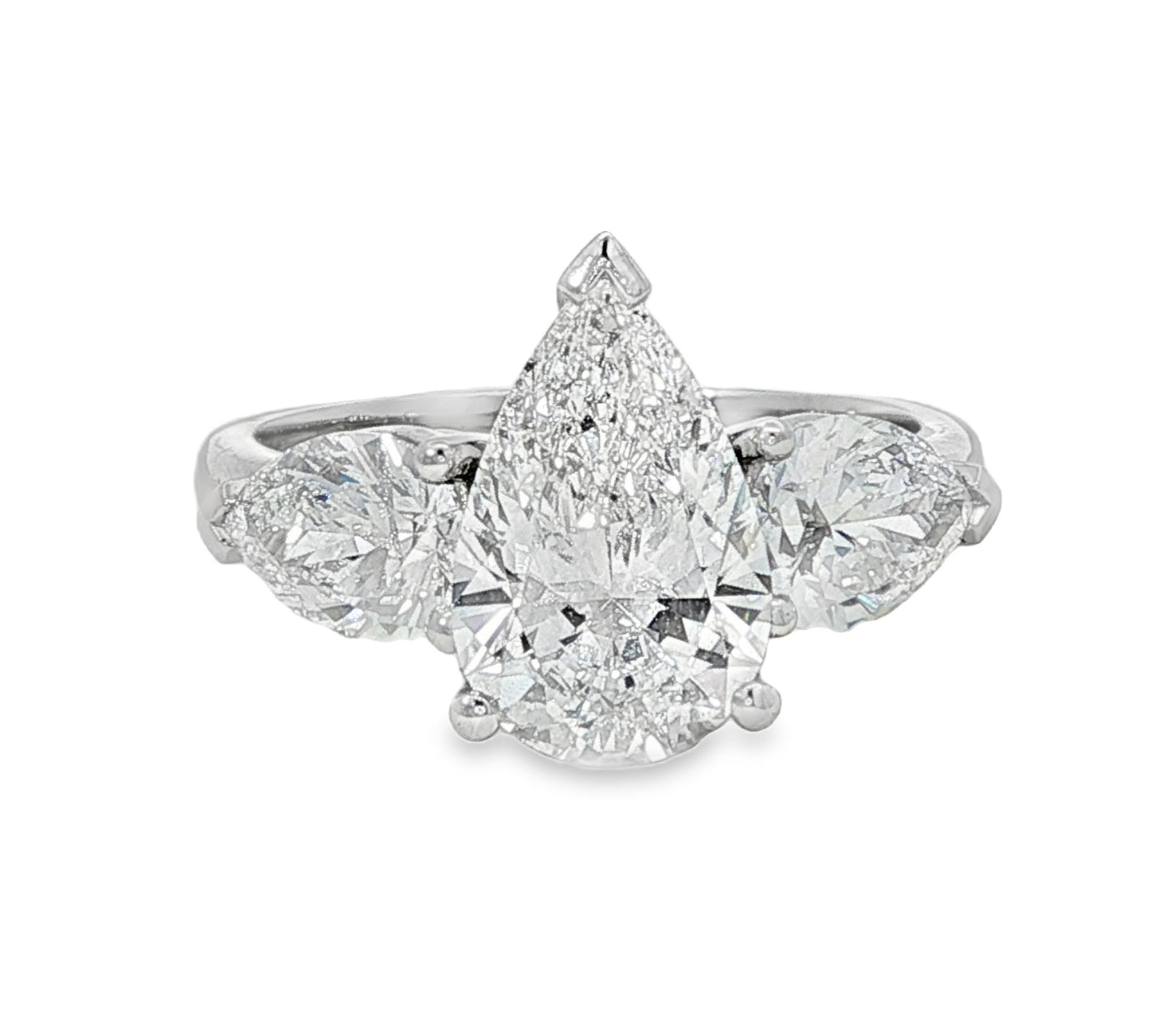 Platinum Lab Grown Pear Cut Trilogy Ring 3.47ct