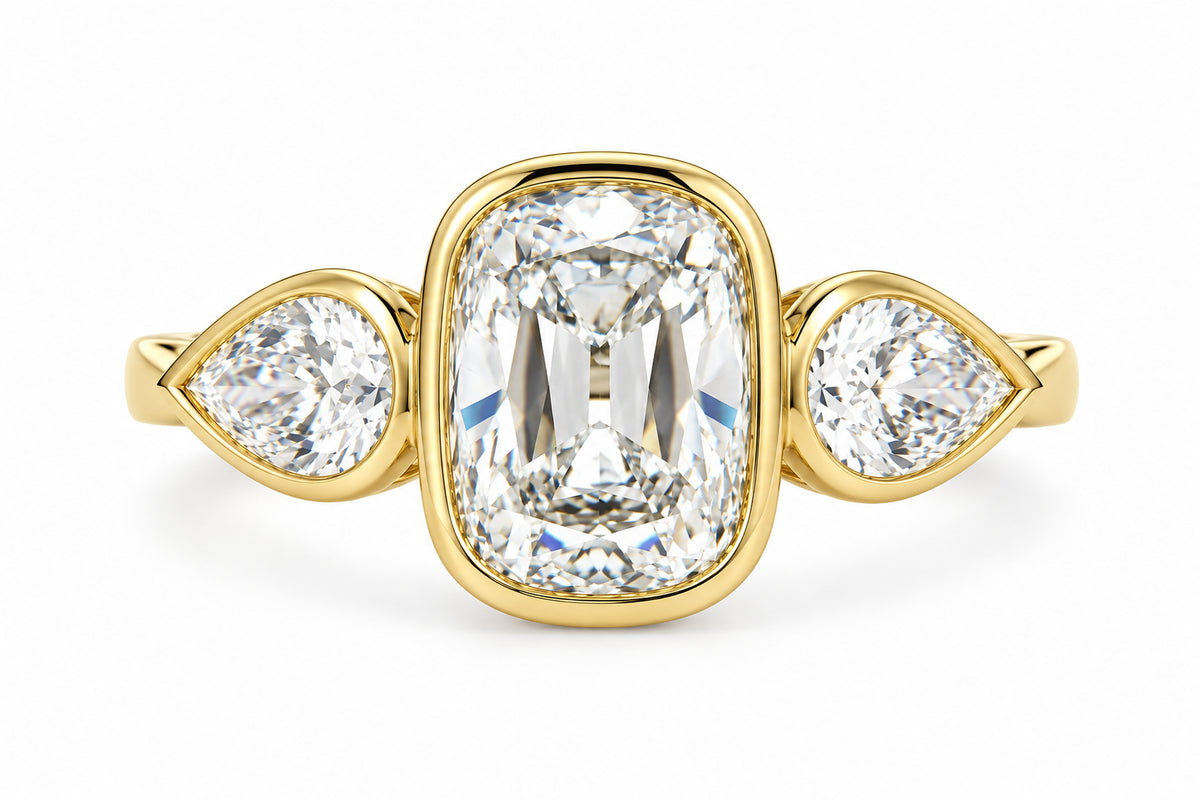 9ct Yellow Gold Lab Grown Diamond Trilogy Ring - Bezel Set