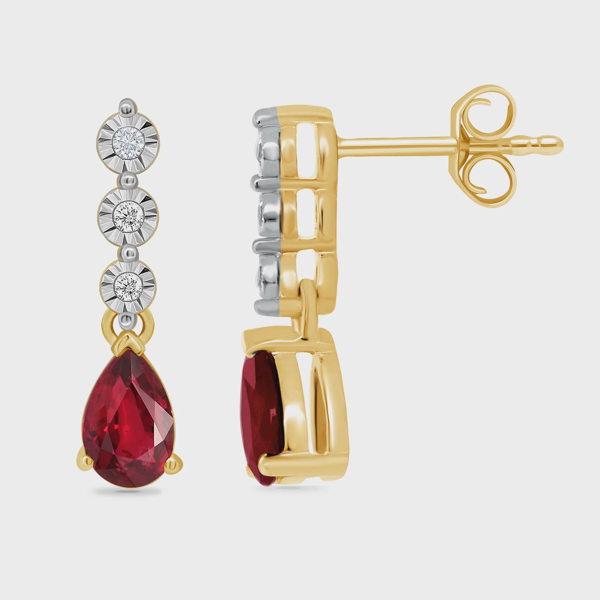 9ct Yellow Gold Ruby & Diamond Drop Earrings