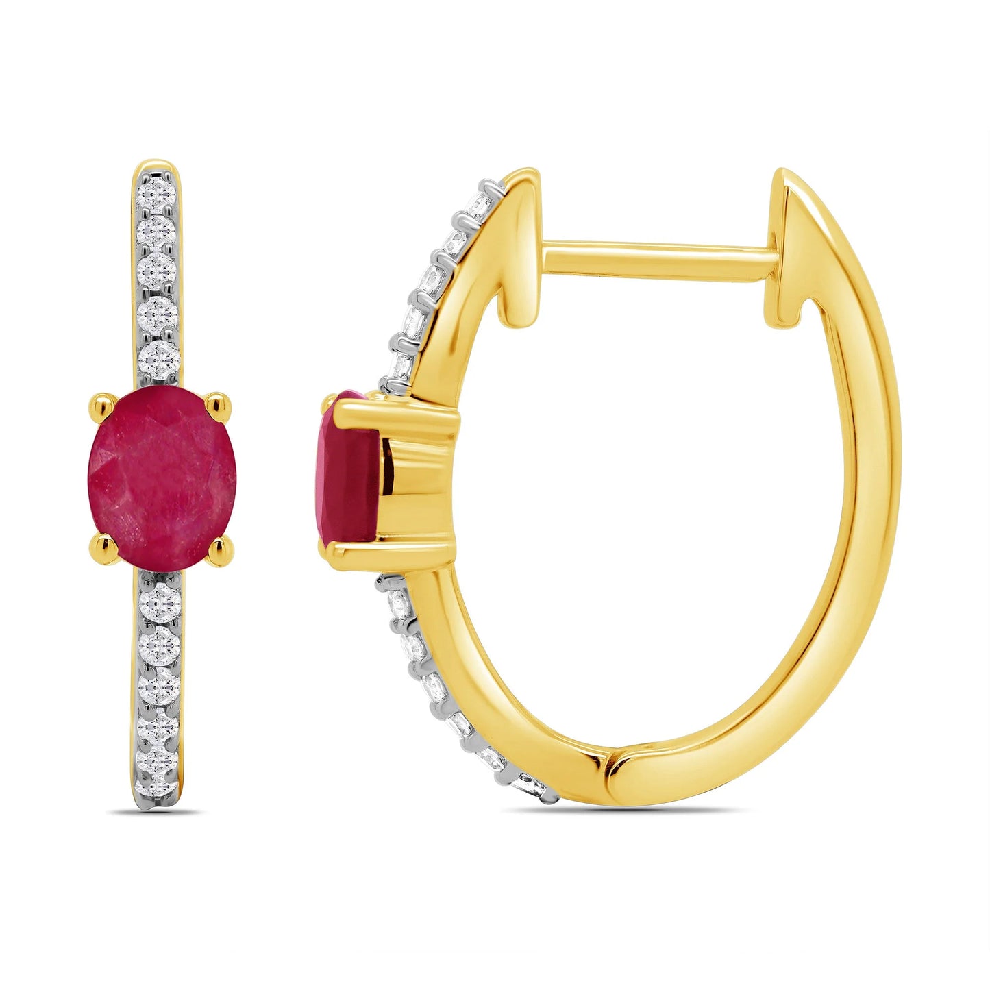 9ct Gold Ruby & Diamond Huggie Earrings
