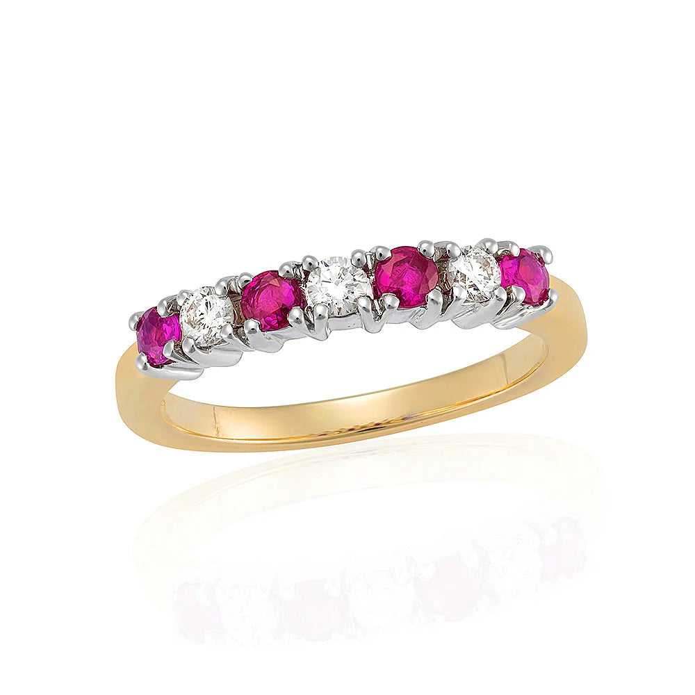 9ct Ruby & Diamond Half Eternity Ring