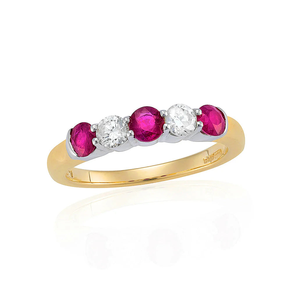 9ct Five Stone Diamond & Ruby Half Eternity Ring 0.30ct