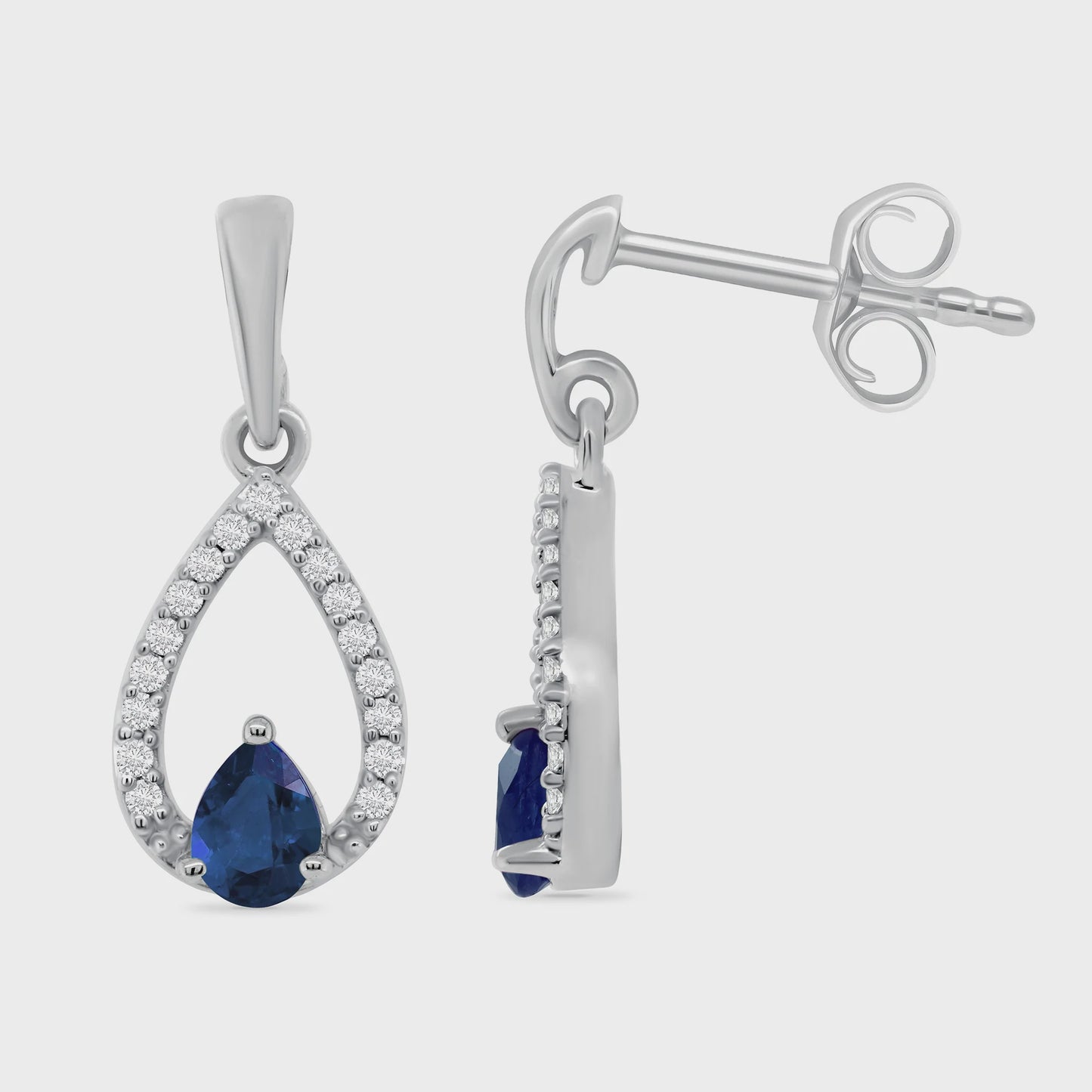 9ct Gold Sapphire & Diamond Teardrop Earrings