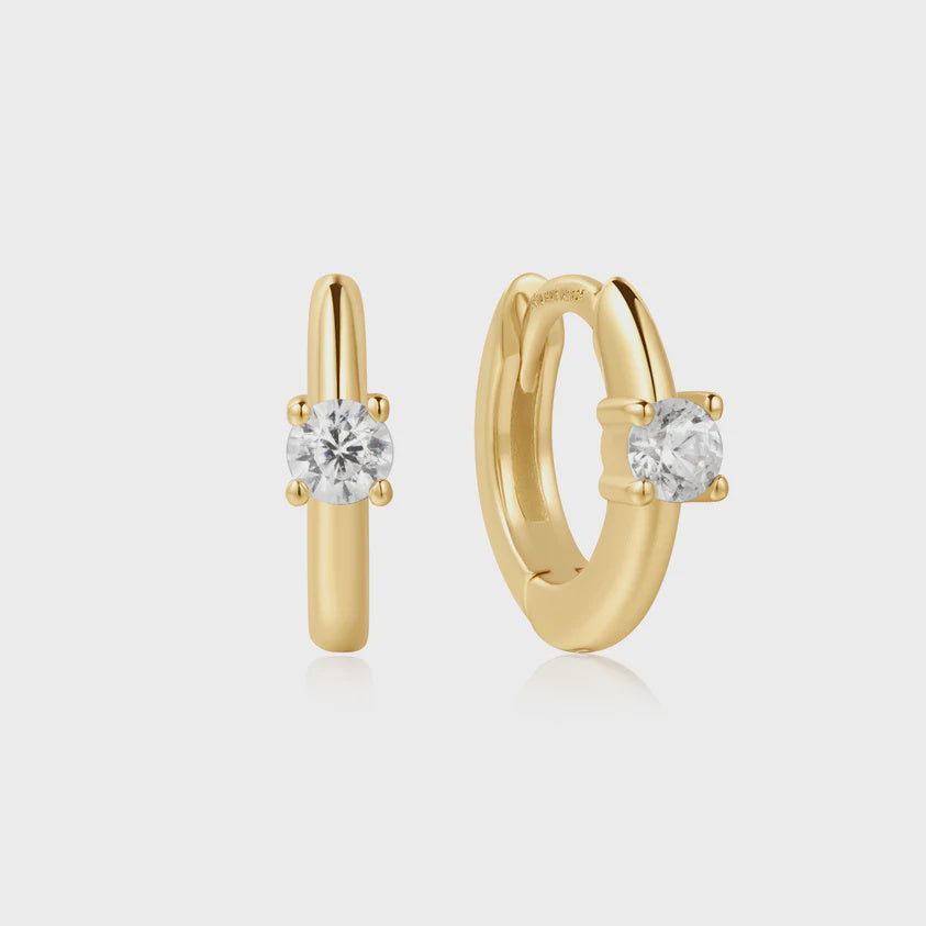 Ania Haie Gold tone Solitaire Cubic Zirconia Mini Huggies E061-03G