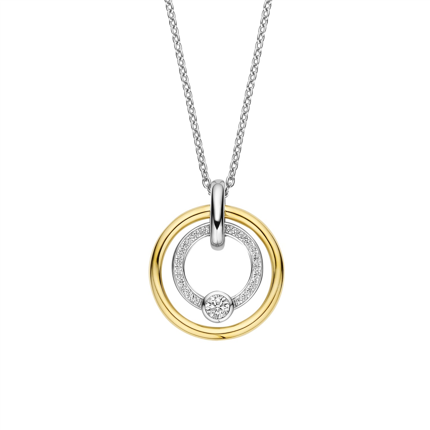 Ti Sento Two Tone CZ Circle Pendant 34056ZY