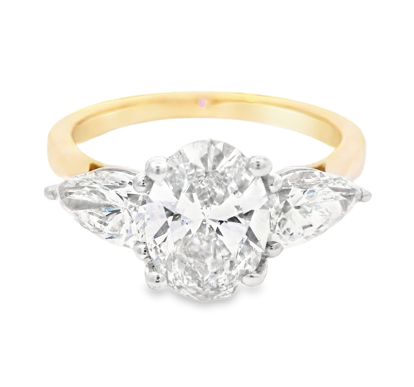 18ct Gold Trilogy Lab Grown Diamond Ring 2.62ct - Oval & Pear Mixed Cut