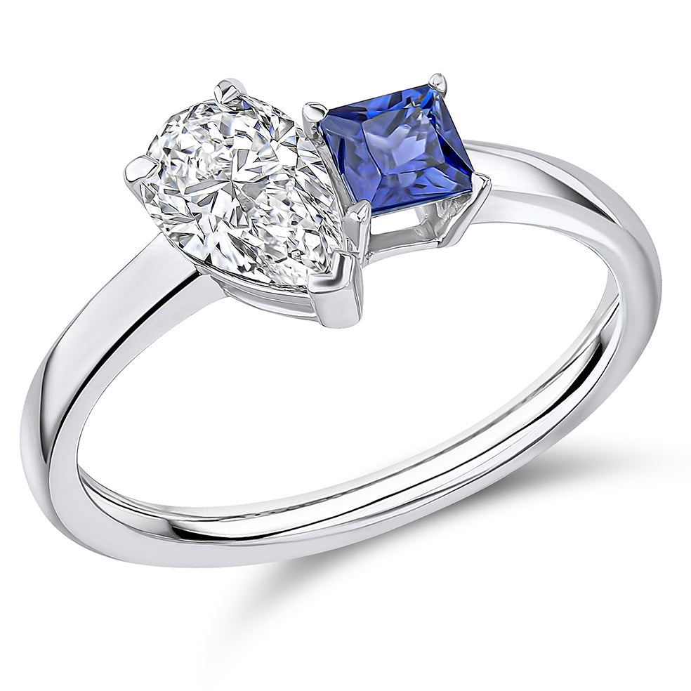 Platinum Sapphire & Lab Grown Diamond Toi Et Moi Ring