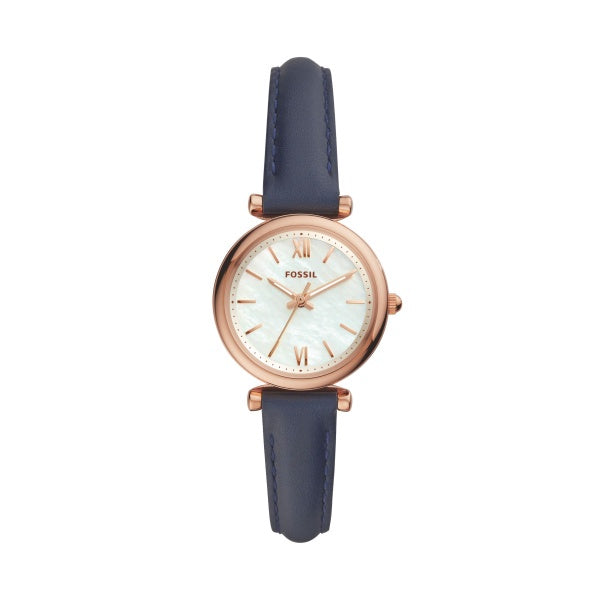 Fossil Rose Tone Blue Strap Carlie Watch ES4502