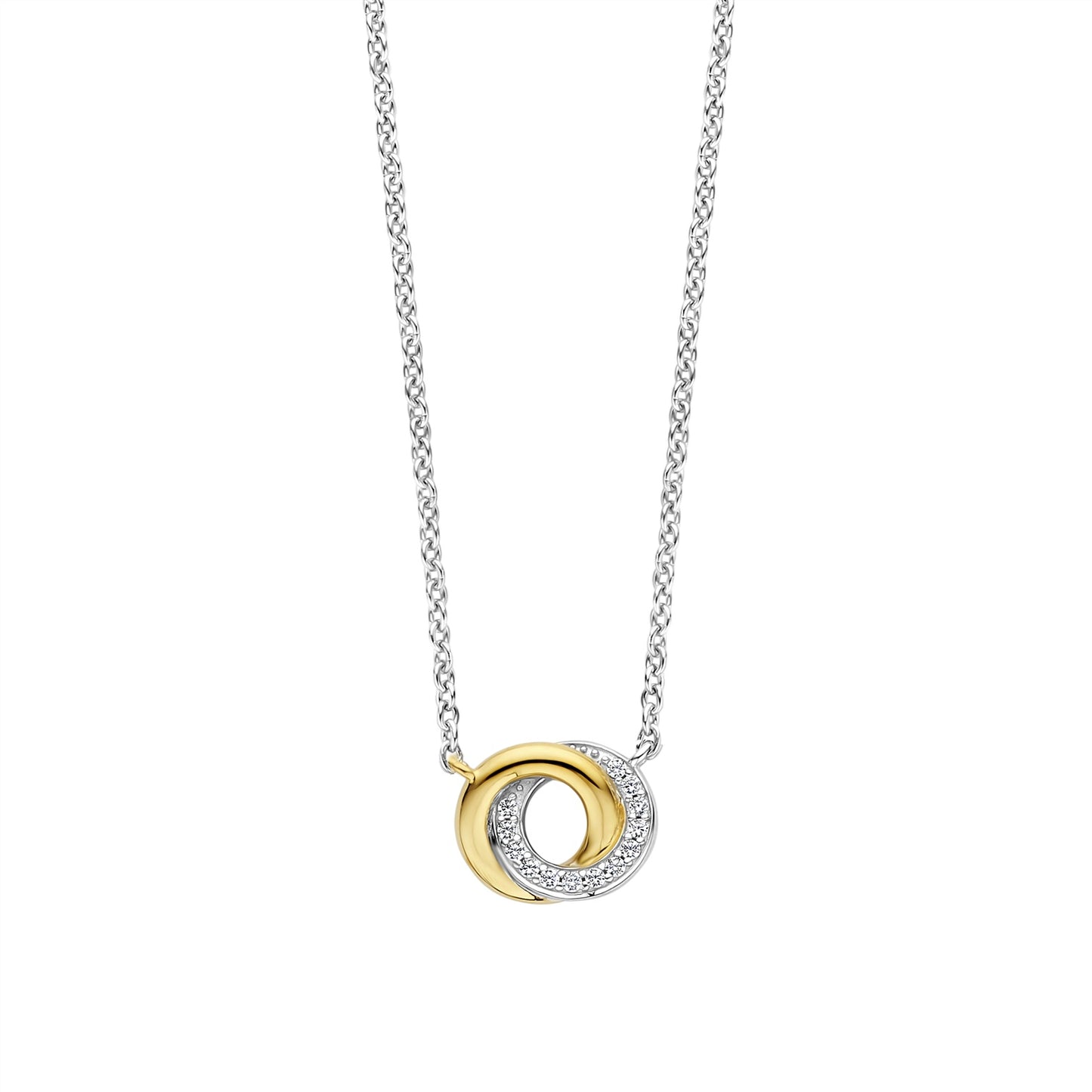 Ti Sento two tone interlocking circles necklace with CZ 3915ZY