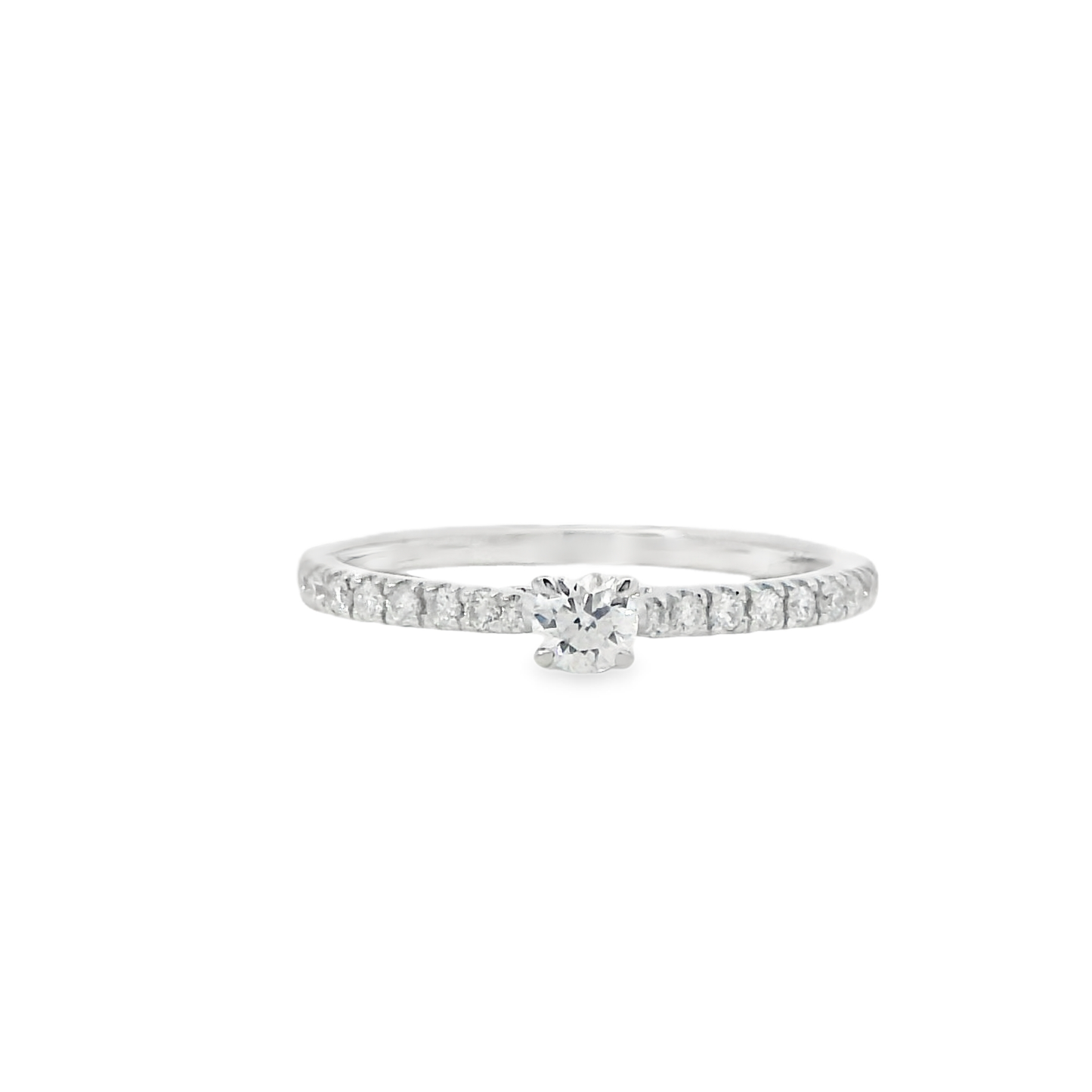 9ct White Gold Solitaire Diamond Ring - Diamond Shoulders 0.33ct