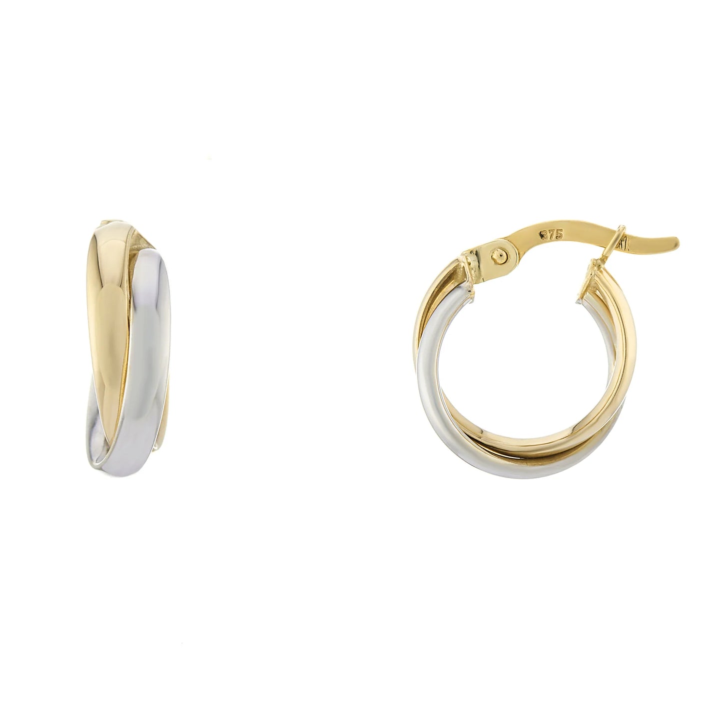 9ct Gold Two Tone 10mm Hoop Earrings