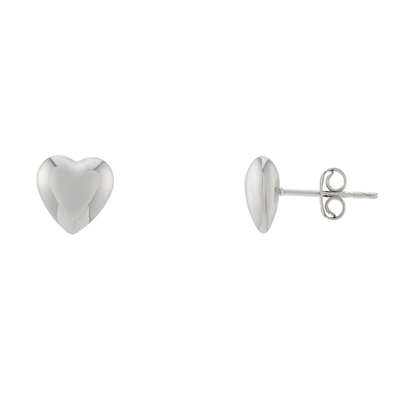 9ct White Gold Plain Stud Heart Earrings