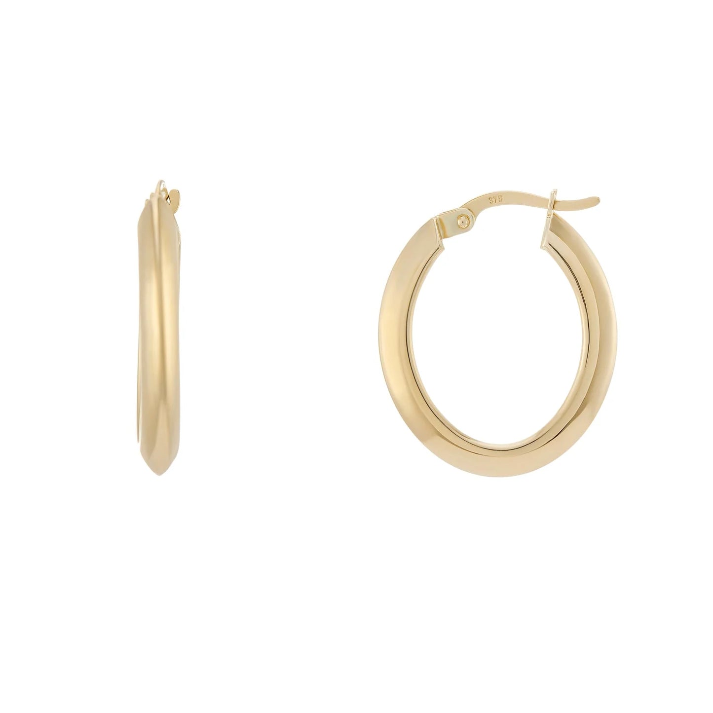 9ct Gold Oval Hoop Earrings - GER197