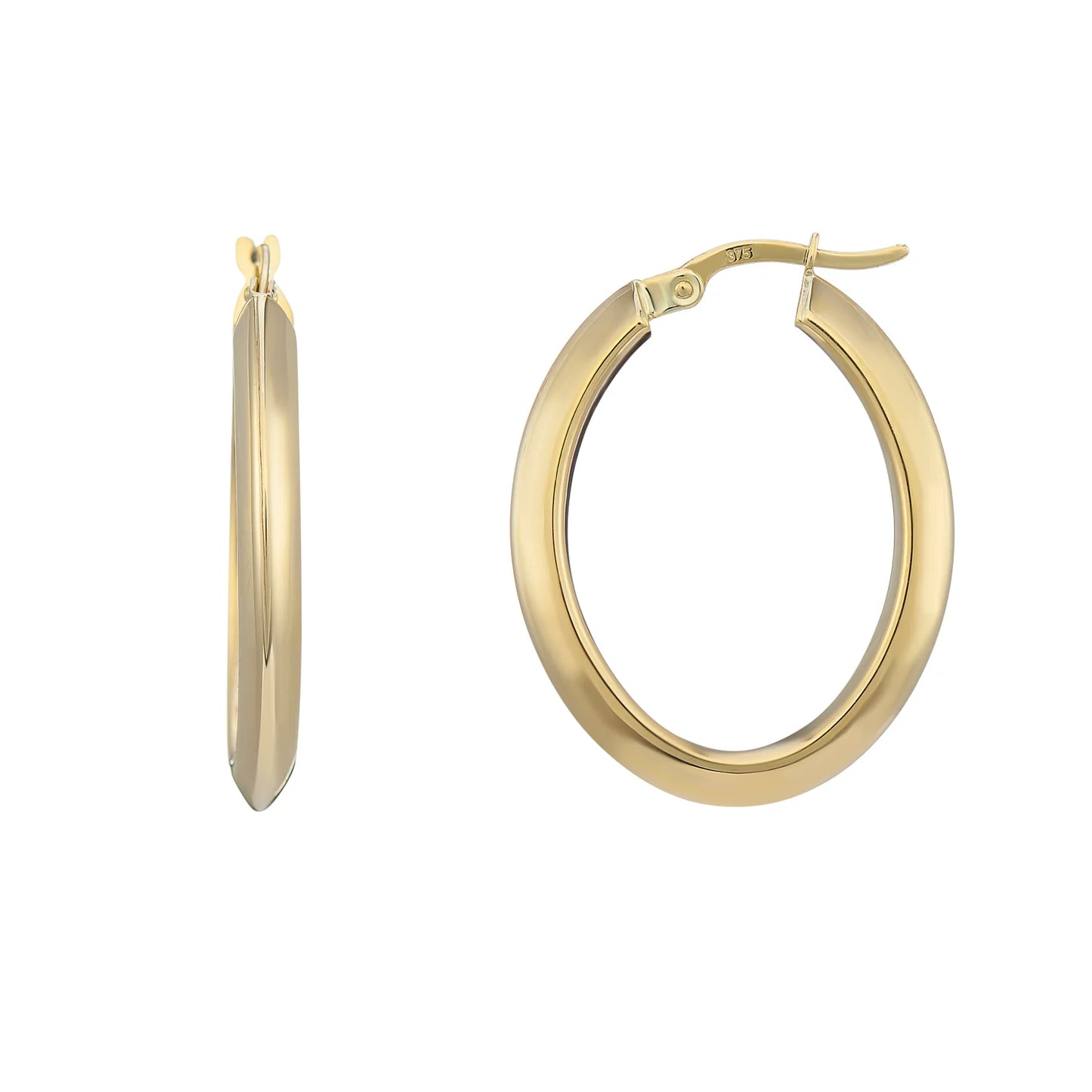 9ct Gold Oval Hoop Earrings - GER198