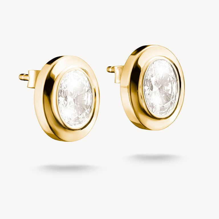 Thomas Sabo 18k Gold Plated Oval Stud Earrings with Zirconia Stones H2342-414-14