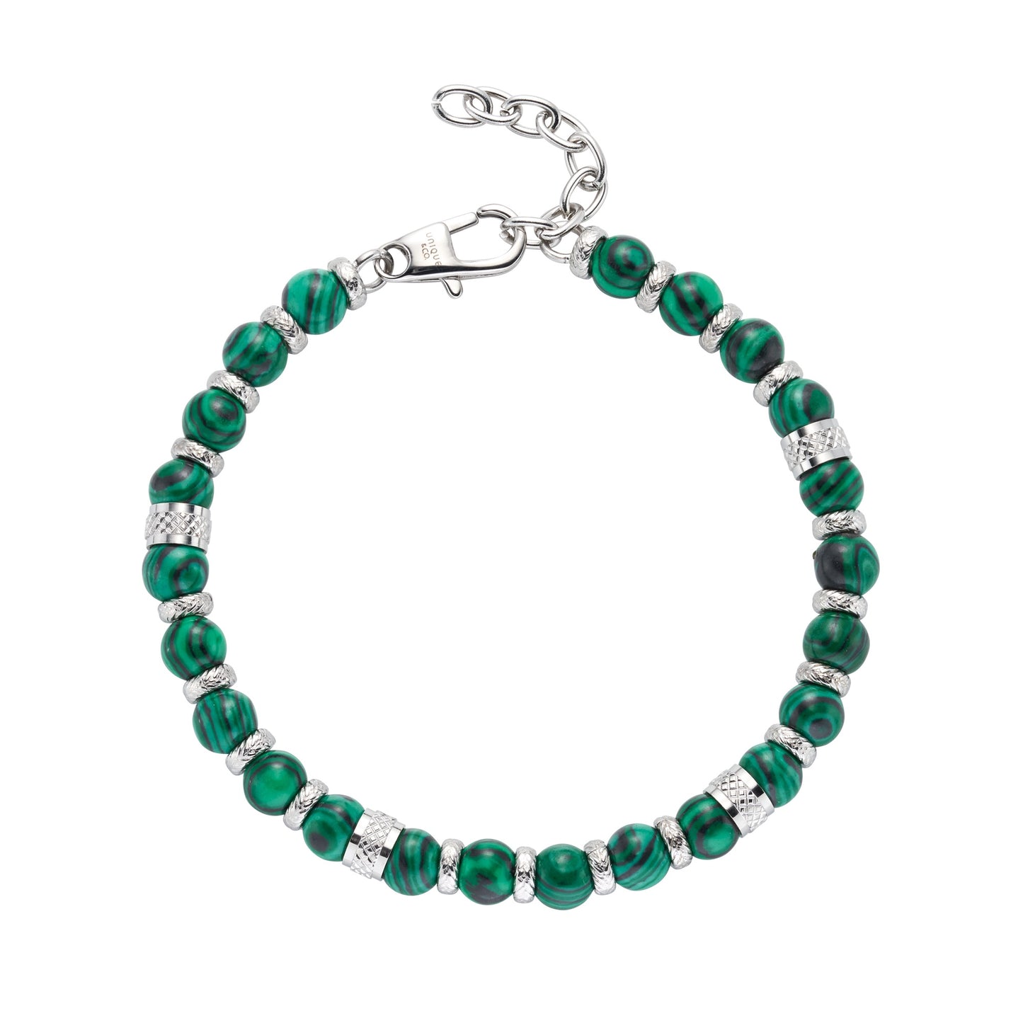 Unique & Co Stainless Steel with Malachite Beads Bracelet LAB-293