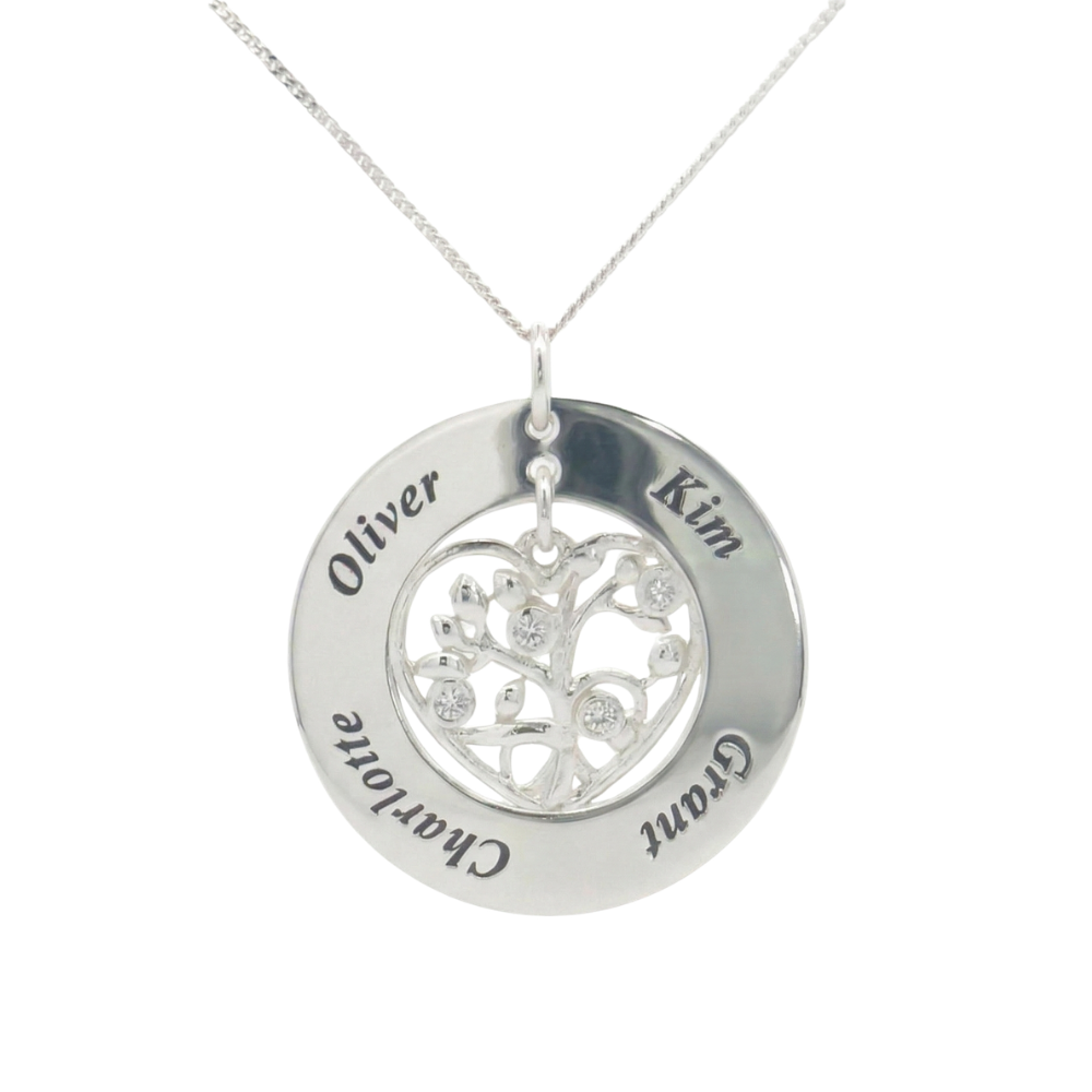Sterling Silver Heart Tree Circle Pendant