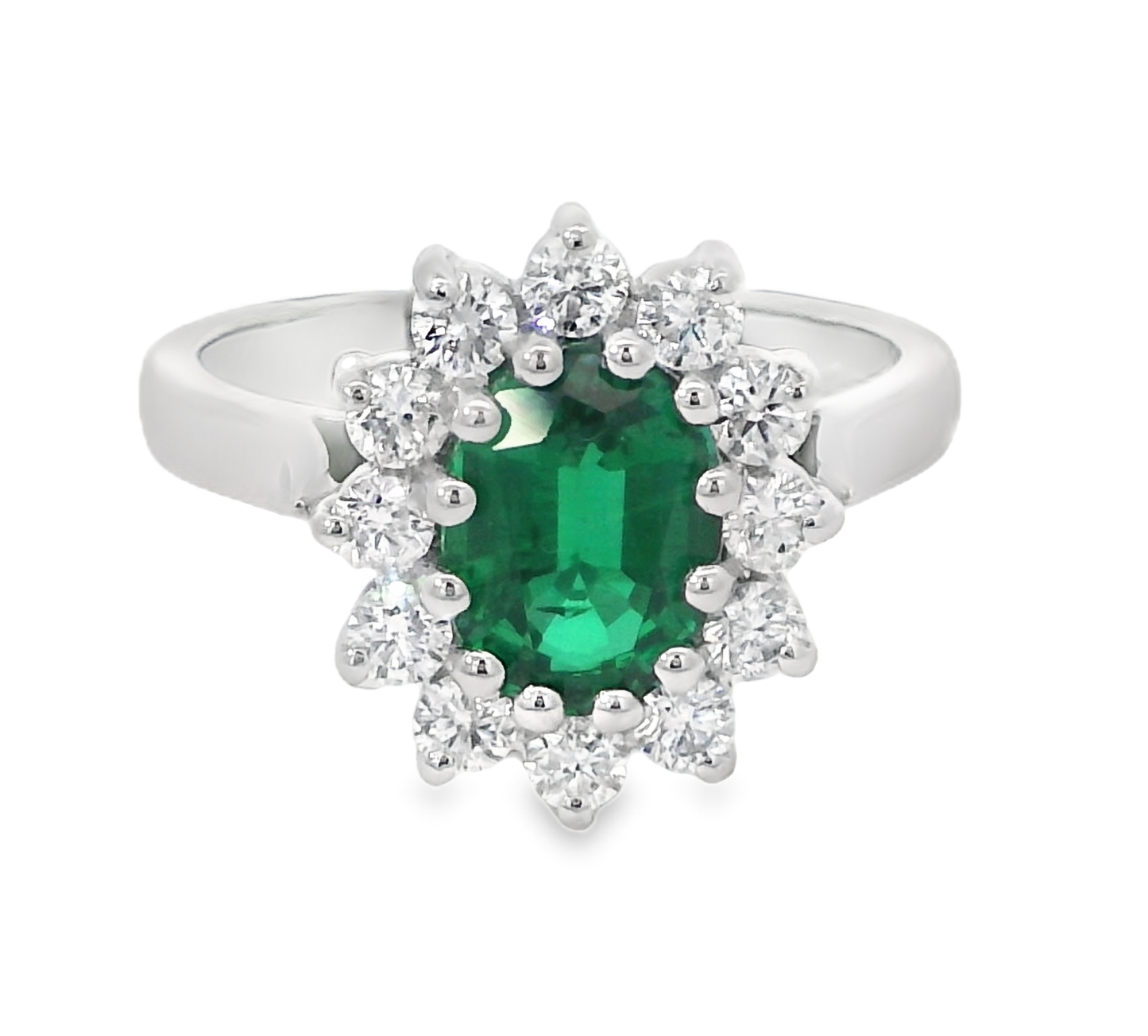 Platinum Lab Grown Emerald & Natural Diamond Ring