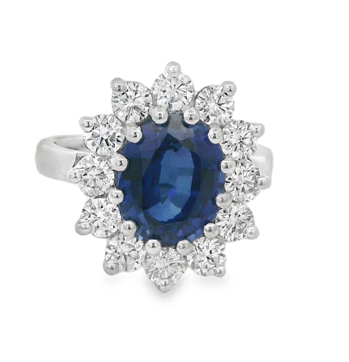 Platinum Lab Grown Sapphire & Natural Diamond Cluster Ring