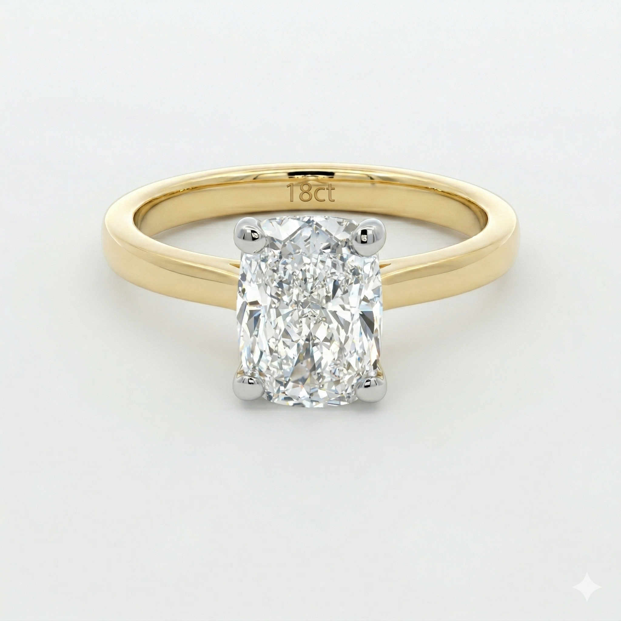 18ct Gold & Platinum Elongated Cushion Cut Lab Grown Solitaire Ring