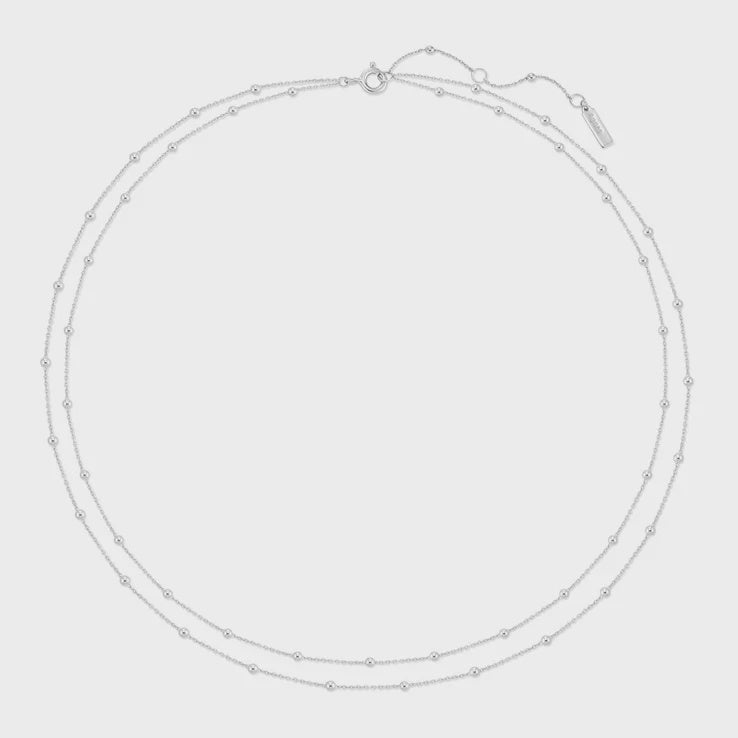 ANIA HAIE Silver Double Chain Bead Station Necklace N073-04H