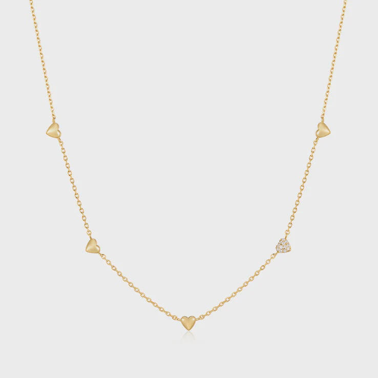 ANIA HAIE Gold Pavé Puffed Heart Station Necklace N074-05G