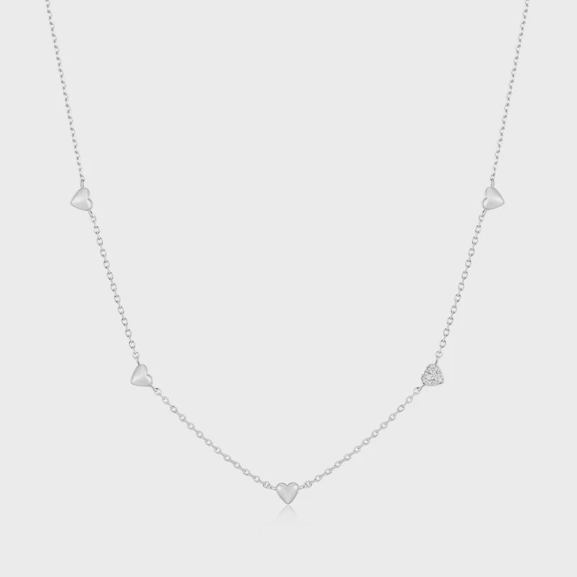 Ania Haie Silver Pavé Puffed Heart Station Necklace N074-05H