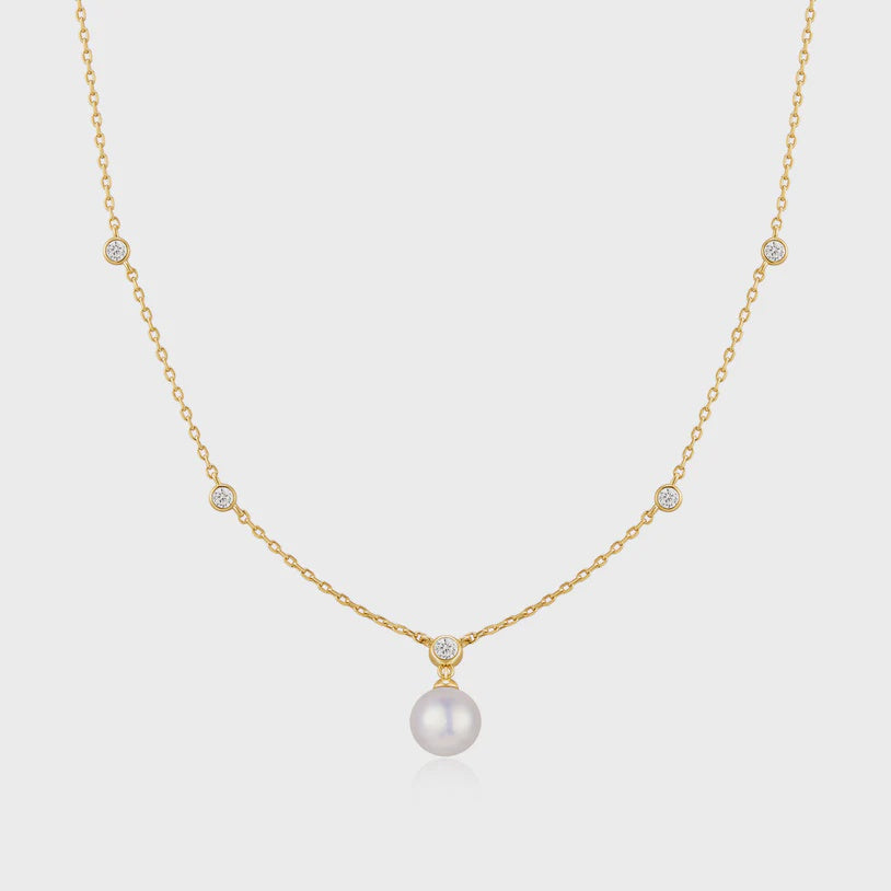 Ania Haie Gold plated Bezel-Set Station Necklace with Shell Pearl Pendant N075-09G