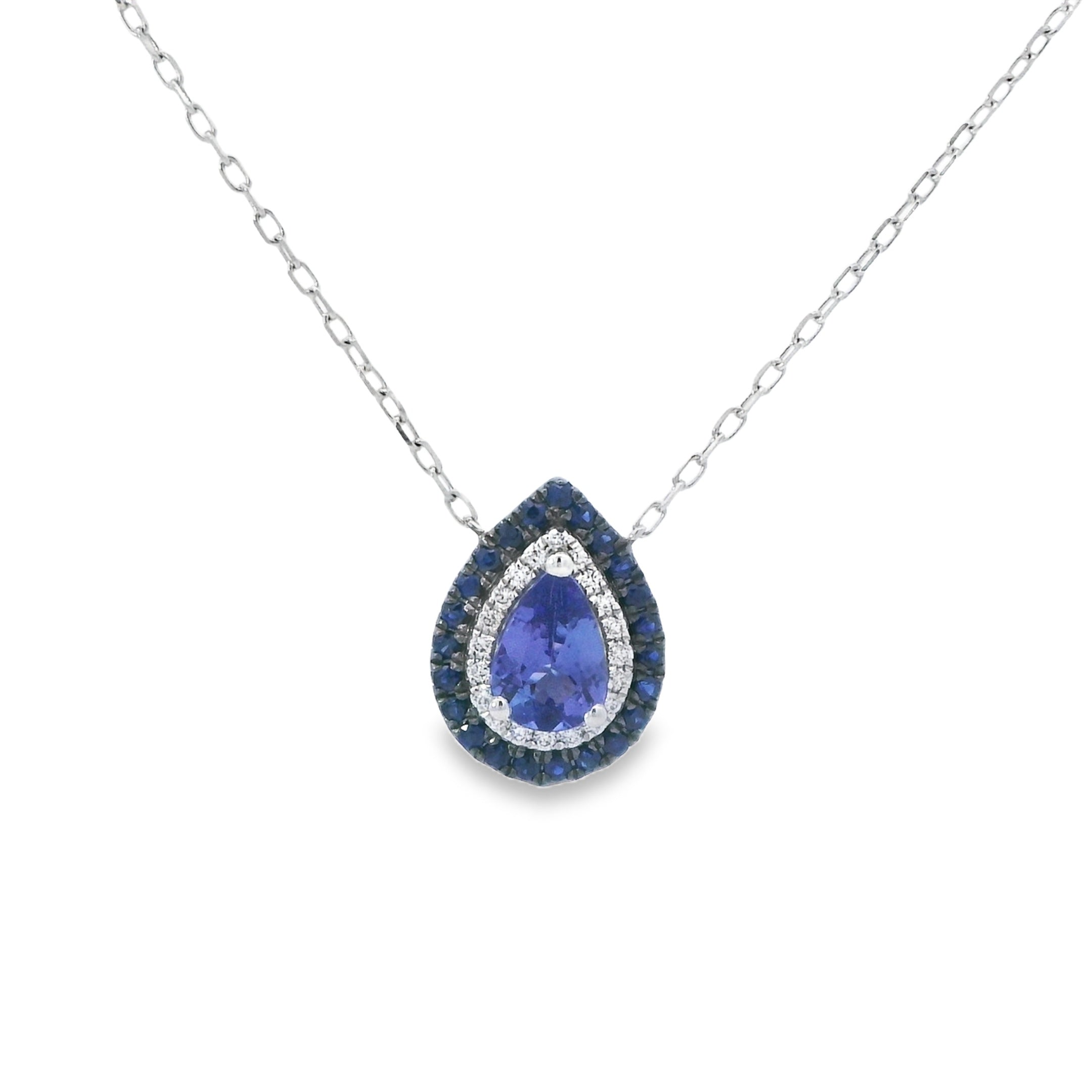 18ct White Gold Tanzanite Sapphire & Diamond Pendant