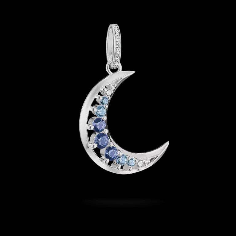 Thomas Sabo Moon Pendant with blue stones Sterling Silver PE1020-166-1