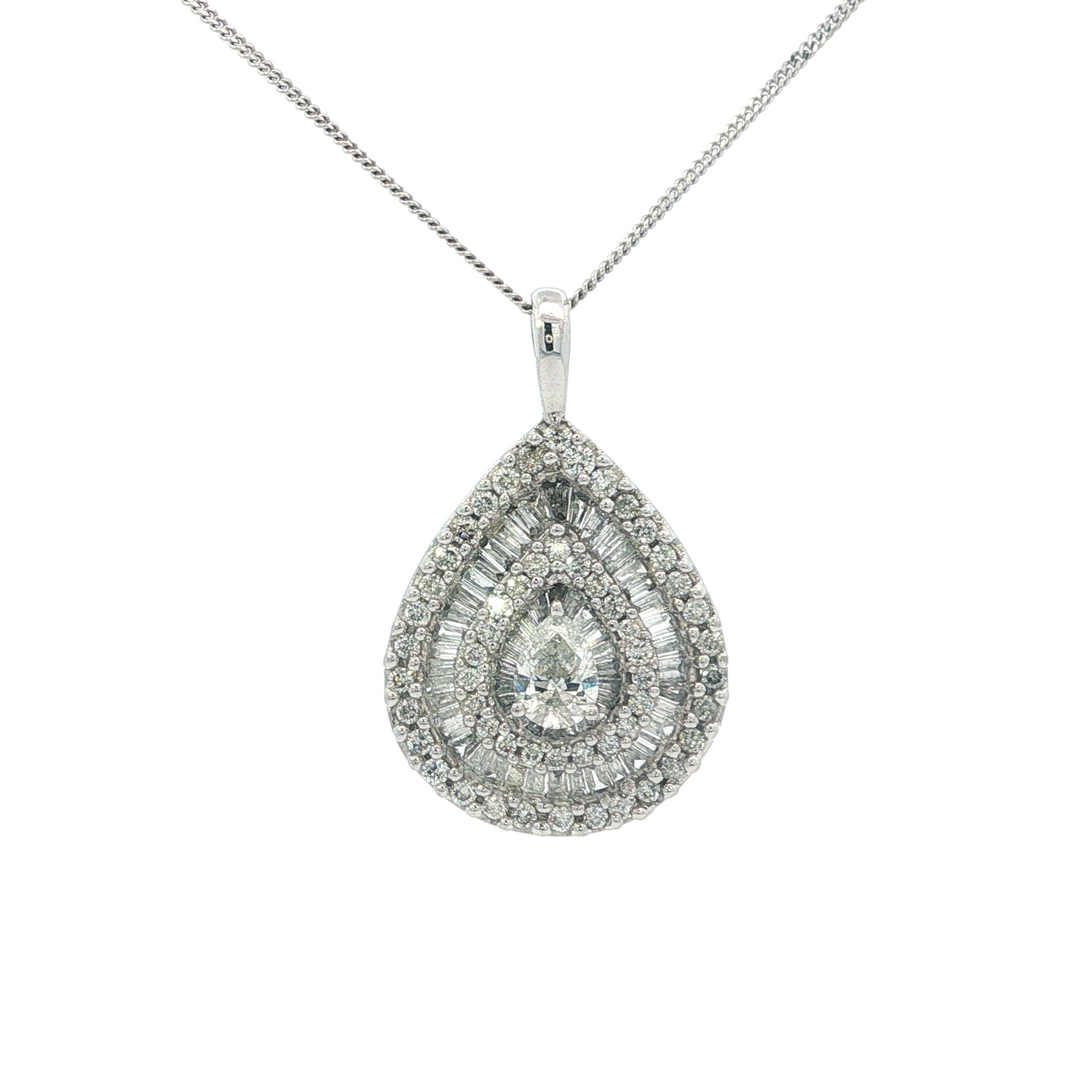 18ct White Gold Pear Shaped Diamond Cluster Pendant