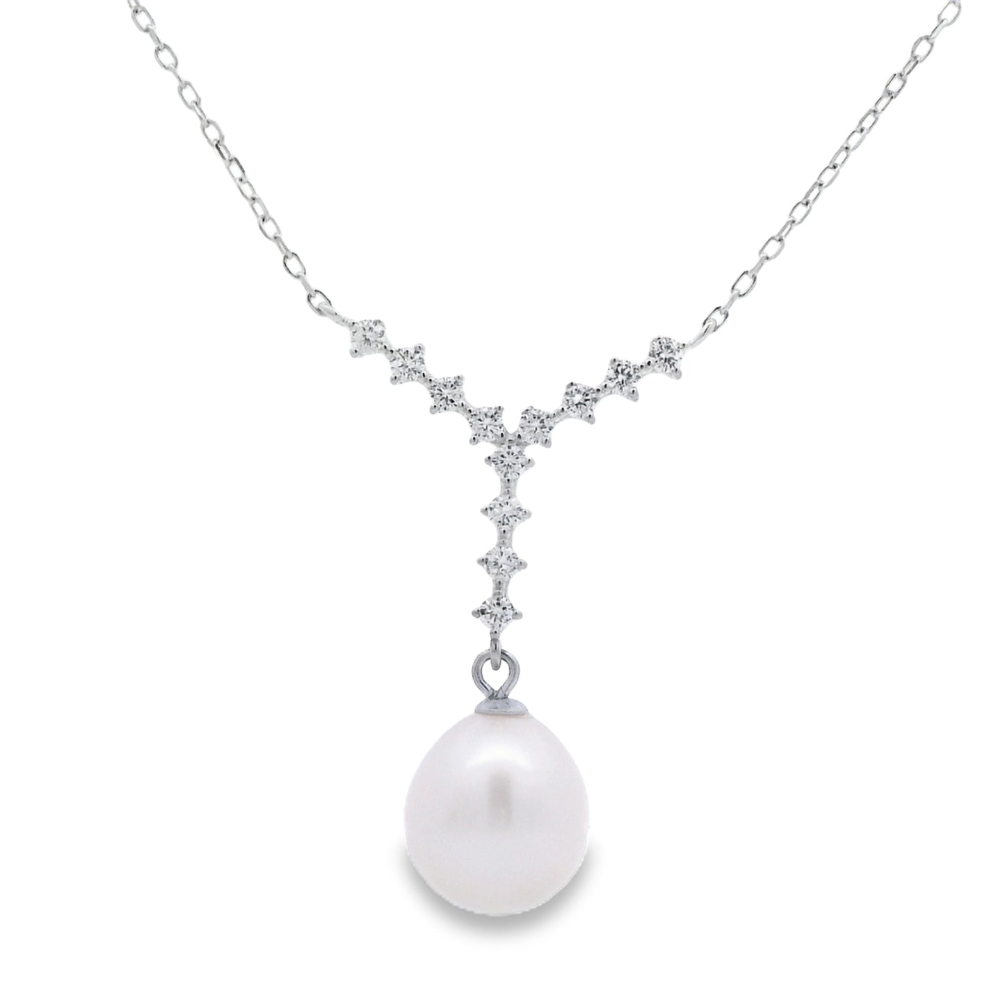 Silver CZ 10mm FW Pearl Necklace POW70378FW
