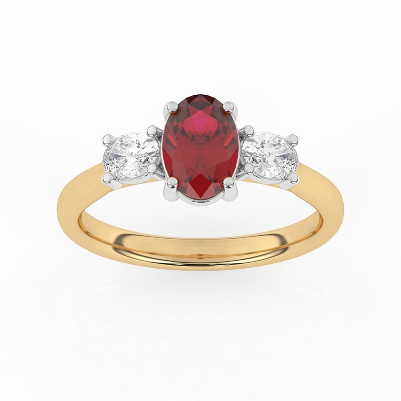 18ct Gold Lab Grown Ruby & Diamond Trilogy Ring